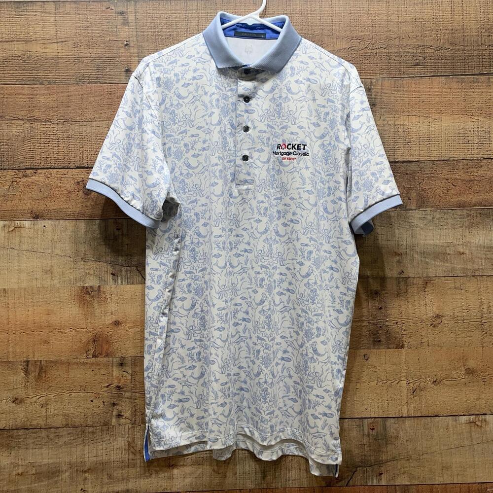Greyson Polo Shirt Mens Size Large Blue fish turtle Rocket Mortgage Golf Classic